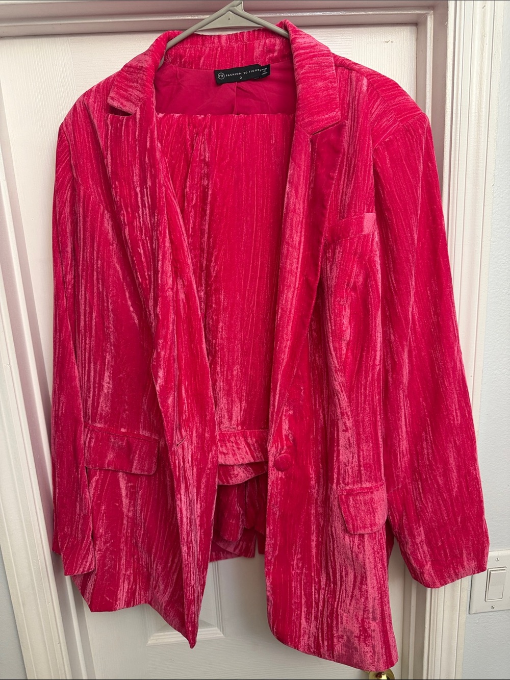 Fashion to Figure Crushed Velvet Hot Pink Set
